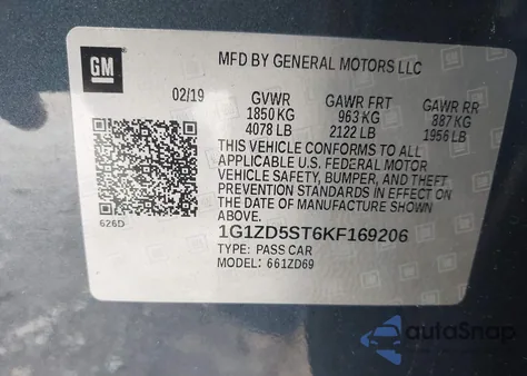 2019 Chevrolet Malibu Lt from USA, damaged, VIN 1G1ZD5ST6KF169206